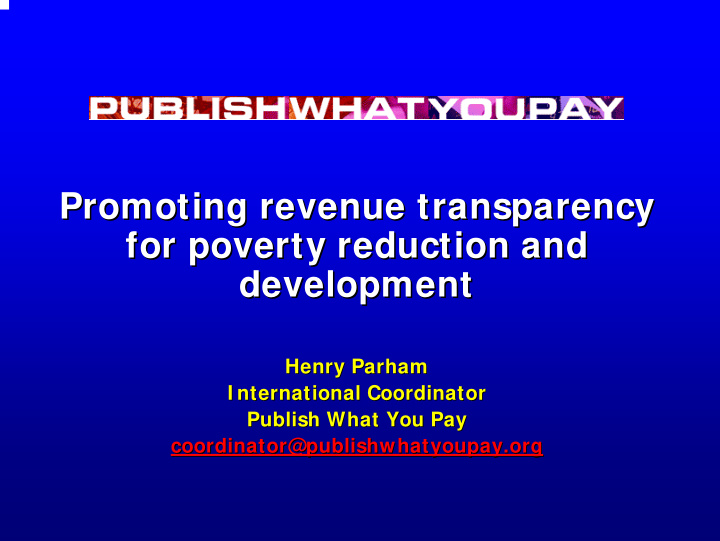 promoting revenue transparency promoting revenue