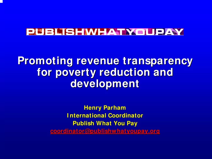 promoting revenue transparency promoting revenue