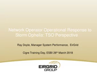 Storm Ophelia: TSO Perspective  Ray Doyle, Manager System Performance,  EirGrid Cigre Training Day,