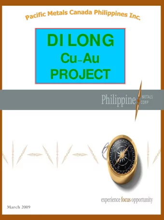 DI LONG Cu  Au  PROJECT  March 2009  PROJECT  OVERVI EWS  Malitao - High-grade Cu  massive