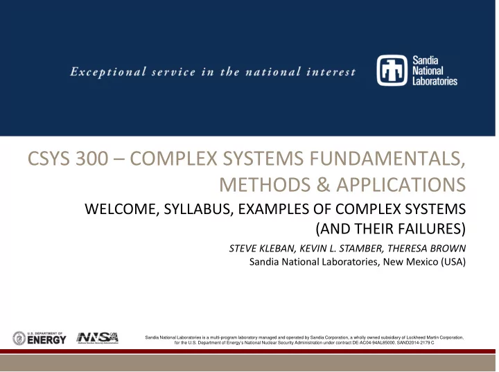 csys 300 complex systems fundamentals