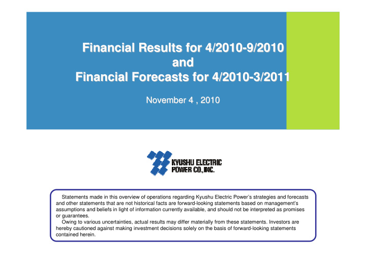 financial results for 4 2010 9 2010 9 2010 financial