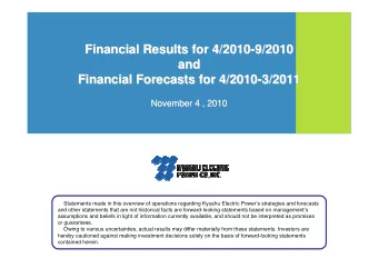 Financial Results for 4/2010-  -9/2010  9/2010  Financial Results for 4/2010  and  and  Financial
