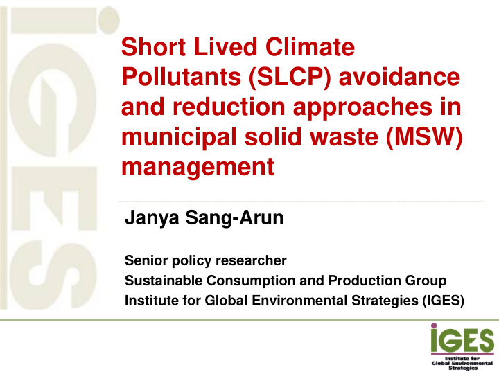 short lived climate pollutants slcp avoidance and