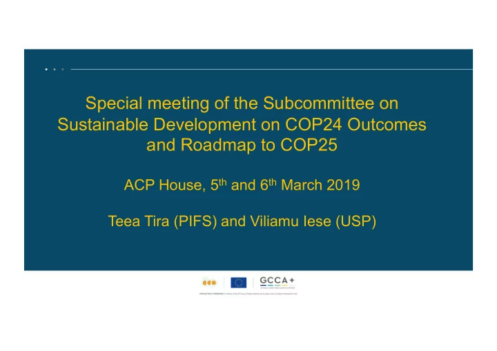 special meeting of the subcommittee on sustainable