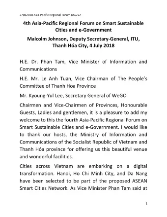 4th Asia-Pacific Regional Forum on Smart Sustainable Cities and e-Government  Malcolm Johnson,
