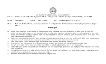 RASHTRASANT TUKADOJI MAHARAJ NAGPUR UNIVERSITY  Item No.1 Applications received for Ph.D.