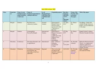 July 2018 to June 2019  Sl.no.  Departme  Type of event  Name of  Level  Organizing agency