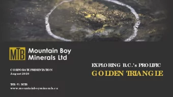 GOL  DE  N T  RIANGL  E August 2020  T  SX- V: MT  B  www.mountainboymine r  als.c a  T  SX- V: MT