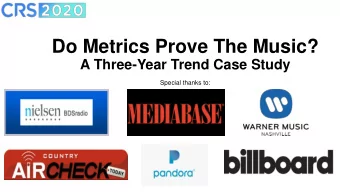 Do Metrics Prove The Music?  A Three-Year Trend Case Study  Special thanks to:  Data promoted to