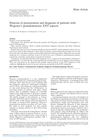 Patterns of presentation and diagnosis of patients with  Wegeners granulomatosis: ENT aspects I