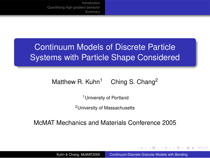 continuum models of discrete particle systems with