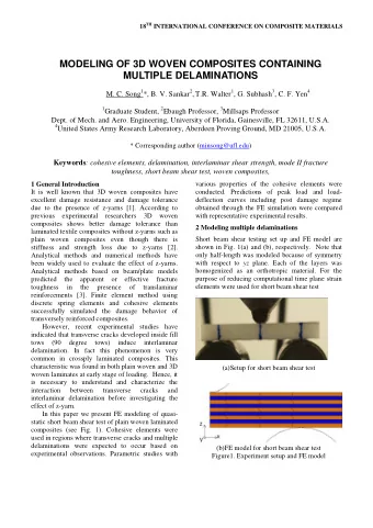 MODELING OF 3D WOVEN COMPOSITES CONTAINING  MULTIPLE DELAMINATIONS M. C. Song 1 *, B. V. Sankar 2 ,