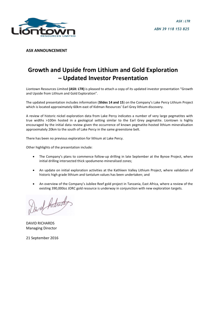 growth and upside from lithium and gold exploration