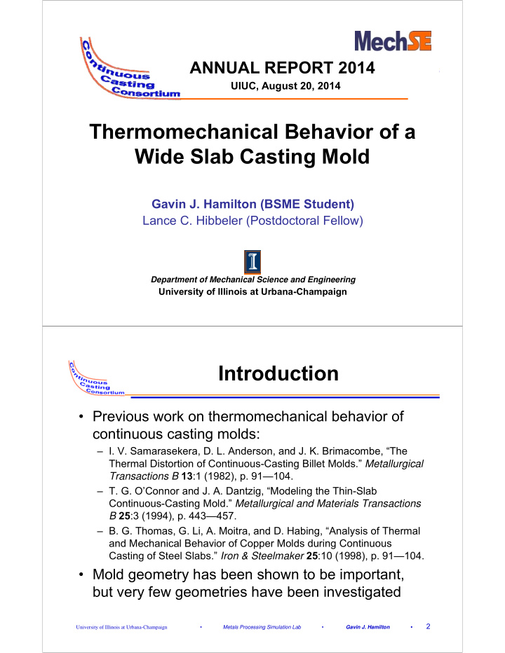 thermomechanical behavior of a wide slab casting mold
