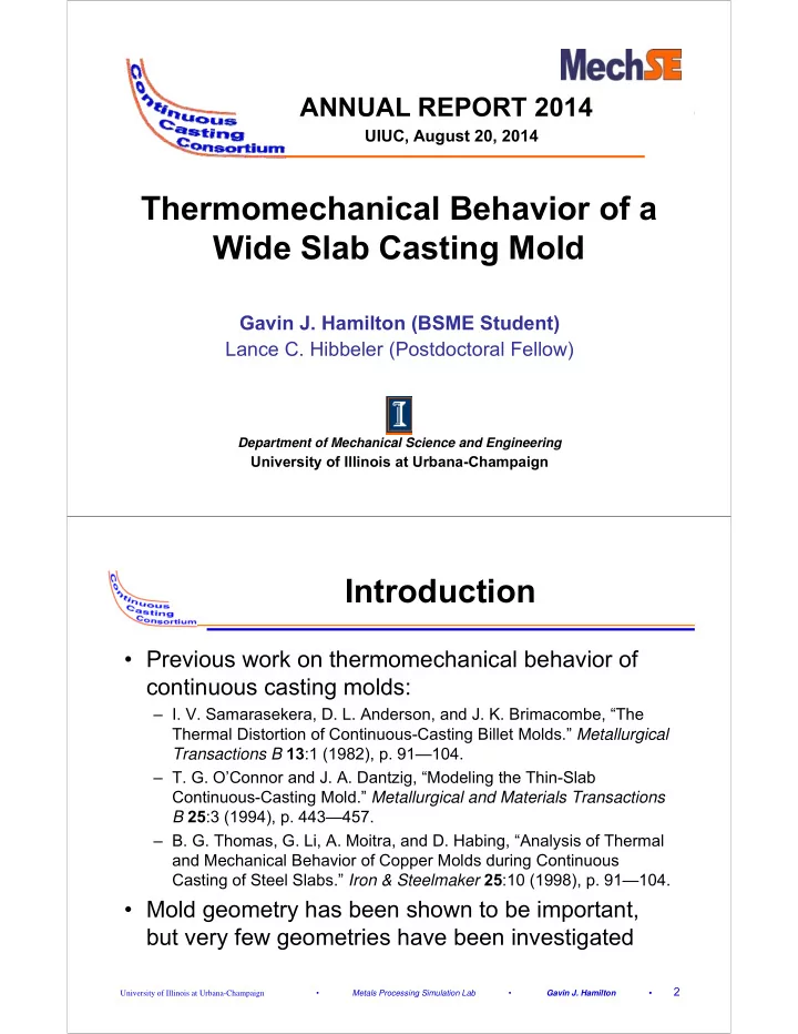 thermomechanical behavior of a wide slab casting mold
