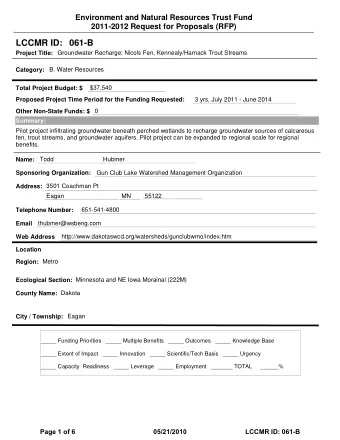 LCCMR ID: 061-B  Project Title:  Groundwater Recharge: Nicols Fen, Kennealy/Harnack Trout Streams