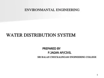 WATER DISTRIBUTION SYSTEM  PREPARED BY  P.JAGAN AP/CIVIL  SRI BALAJI CHOCKALINGAM ENGINEERING