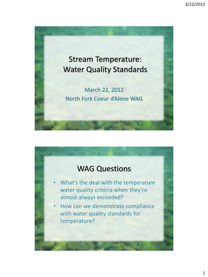 stream temperature water quality standards