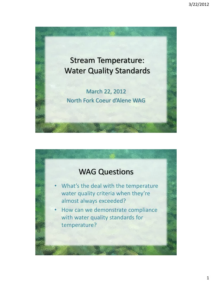 stream temperature water quality standards