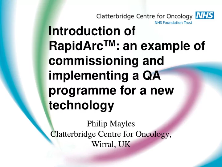 introduction of rapidarc tm an example of commissioning