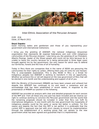 Inter-Ethnic Association of the Peruvian Amazon  FCPF   PC8  Dalat, 25 March 2011  Daysi Zapata: