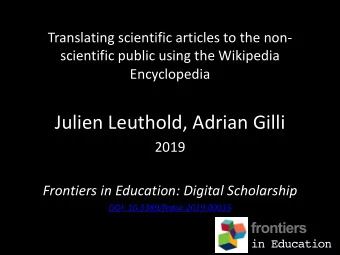 Julien Leuthold, Adrian Gilli  2019  Frontiers in Education: Digital Scholarship  DOI: