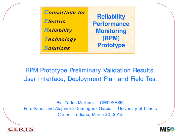 rpm prototype preliminary validation results user