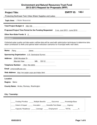 Environment and Natural Resources Trust Fund  2012-2013 Request for Proposals (RFP)  146-I  ENRTF