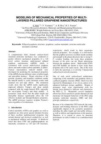 MODELING OF MECHANICAL PROPERTIES OF MULTI-  LAYERED PILLARED GRAPHENE NANOSTRUCTURES S. Sihn 1,2