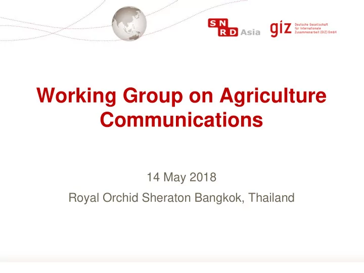 working group on agriculture