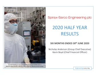 2020 HALF YEAR  RESULTS SIX MONTHS ENDED 30 th JUNE 2020  Nicholas Anderson (Group Chief Executive)
