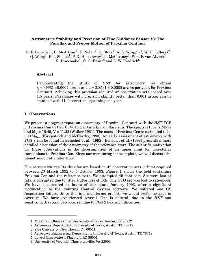 astrometric stability and precision of fine guidance