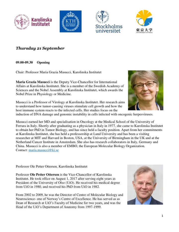 thursday 21 september 09 00 09 30 opening chair professor