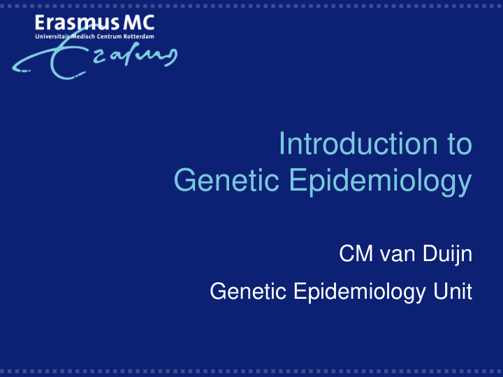 introduction to genetic epidemiology
