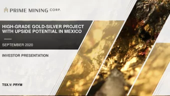 HIGH-GRADE GOLD-SILVER PROJECT  WITH UPSIDE POTENTIAL IN MEXICO  SEPTEMBER 2020  INVESTOR