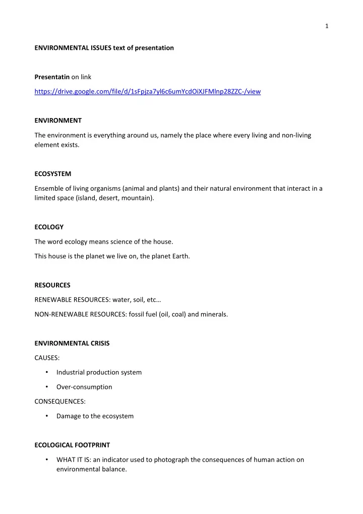 environmental issues text of presentation presentatin on