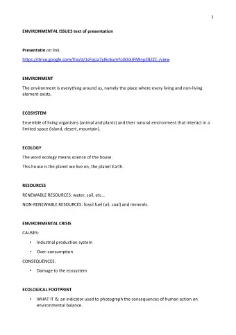 ENVIRONMENTAL ISSUES text of presentation Presentatin on link