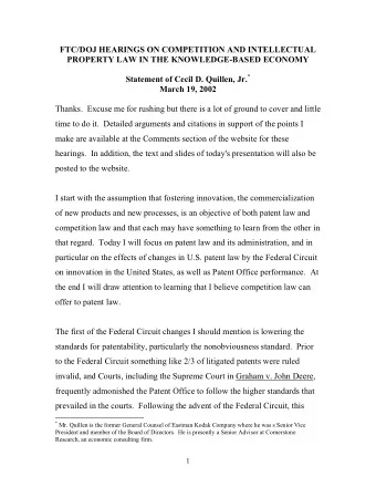 FTC/DOJ HEARINGS ON COMPETITION AND INTELLECTUAL  PROPERTY LAW IN THE KNOWLEDGE-BASED ECONOMY