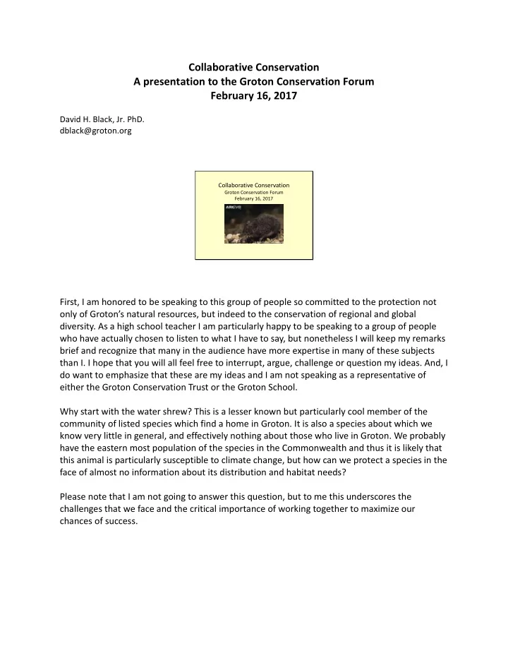 collaborative conservation a presentation to the groton