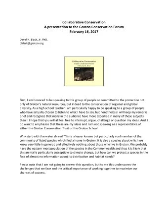 Collaborative Conservation A presentation to the Groton Conservation Forum February 16, 2017 David