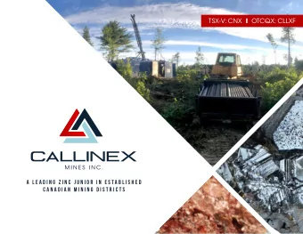 TSX-V: CNX I OTCQX: CLLXF  A  L e a d i n g  Z i n c  J u n i o r  i n  E s t a b l i s h e d  C a