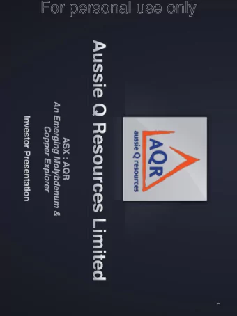 For personal use only  1  CORPORATE OVERVIEW (As at 11 Nov, 2010)  2  Investor Presentation