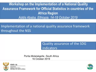 Assurance Framework for Official Statistics in countries of the  Africa Region  Addis Ababa,