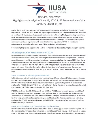 Member Perspective:  Highlights and Analysis of June 16, 2020 IIUSA Presentation on Visa  Numbers,