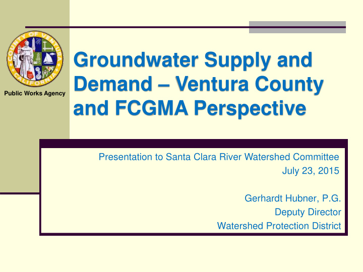groundwater supply and