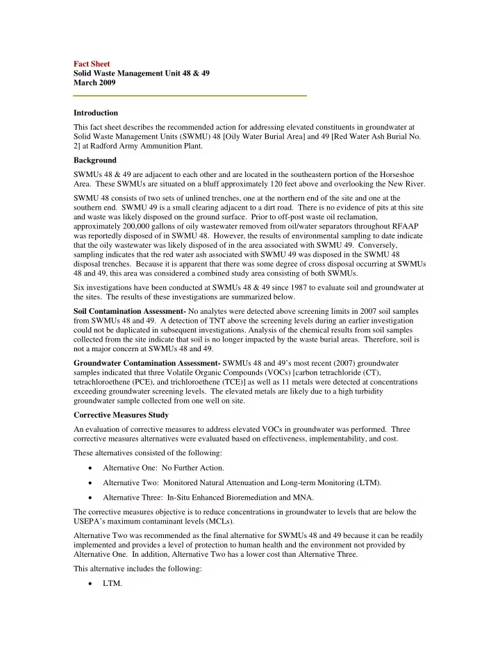 fact sheet solid waste management unit 48 49 march 2009