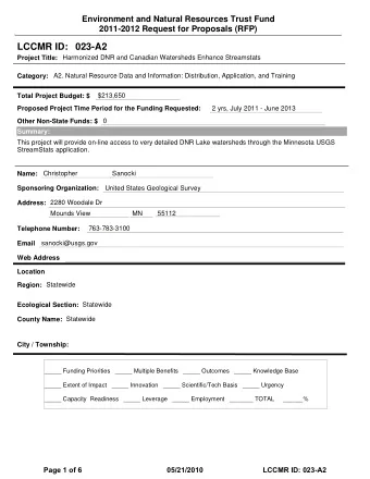 LCCMR ID: 023-A2  Project Title:  Harmonized DNR and Canadian Watersheds Enhance Streamstats