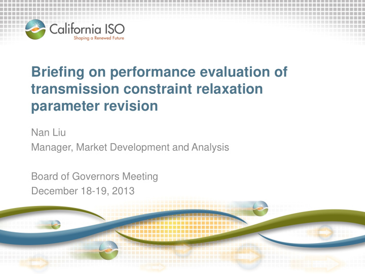 briefing on performance evaluation of transmission