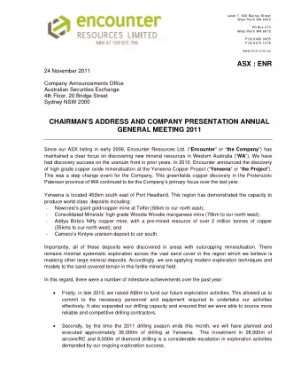 West Perth WA 6872  P 08 9486 9455  F 08 6210 1578  www.enrl.com.au  ASX : ENR  24 November 2011